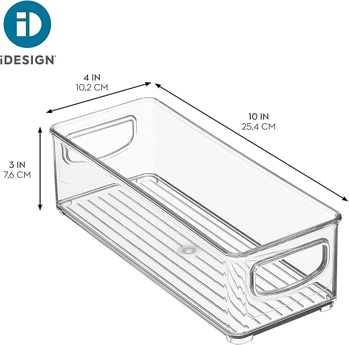 iDesign Plastic Stackable Pantry Bin - Storage Bin with Handles for Cabinets or Fridge - Set of 2 - Clear