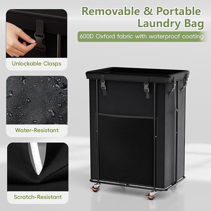 220L Laundry Hamper with Cover, Rolling Laundry Basket with Wheels, Large & Tall Dirty Clothes Hamper with Metal Frame and Removable Bag for Bedroom Aesthetic, Laundry Room, Bathroom, Dorm