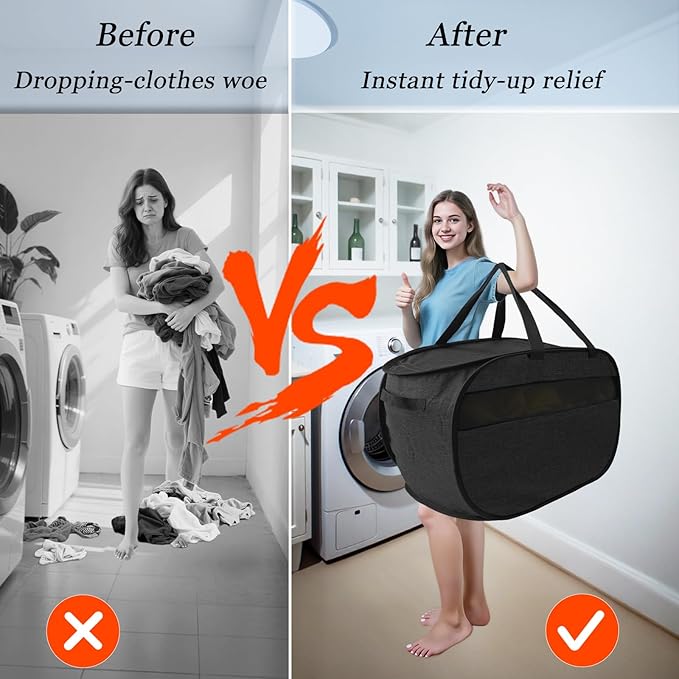 Upgraded 100L Extra Large Mesh Pop Up Laundry Hamper with Lid and Handles. XL Closet Storage Bins, Dirty Clothes Basket for Dorm Home, Foldable Laundry Basket. Black. H