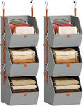 Collapsible Hanging Closet Organizer - 6 Tier Closet Shelves Storage System with Hooks, Fabric Hanging Storage Bins for Clothes, Foldable Storage Basket for Laundry, Bedroom, Rv, Grey