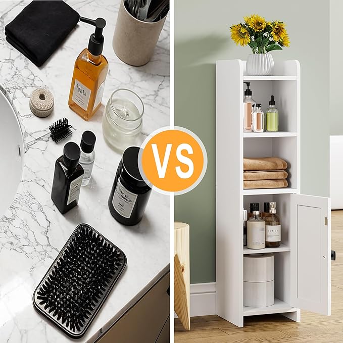 Small Bathroom Storage Cabinet Corner, Floor Cabinet with Adjustable Shelves, Freestanding Narrow Bathroom Toilet Paper Organizers for Small Spaces (White)