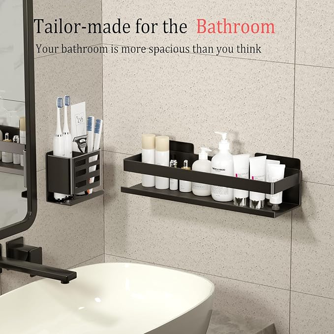 YESENT Shower Caddy 2 Pack - Bathroom Shower Shelf Rust-Proof Aluminum Adhesive Installation No Drilling Required, Suitable for Bathroom Storage and Home Decoration