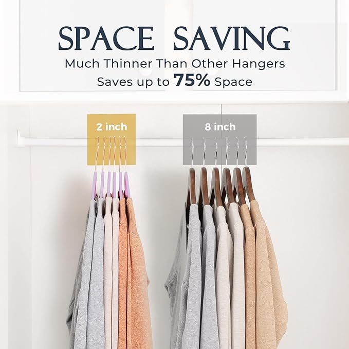 HOUSE DAY Velvet Hangers 30 Pack, Premium Non-Slip Felt Hangers, Sturdy Lt-Purple Clothes Hanger Heavy Duty, Space Saving Durable Suit Coat Hanger, 360° Rotating Rose Gold Hook