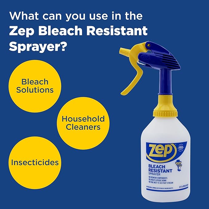 Zep Bleach Resistant Professional Sprayer Bottle - 32 oz (Case of 12) - ZUPRO2-30 Foot Stream Spray or a Fine Mist, Adjustable Nozzle Measurements, Bleach Resistant for Up to a Year