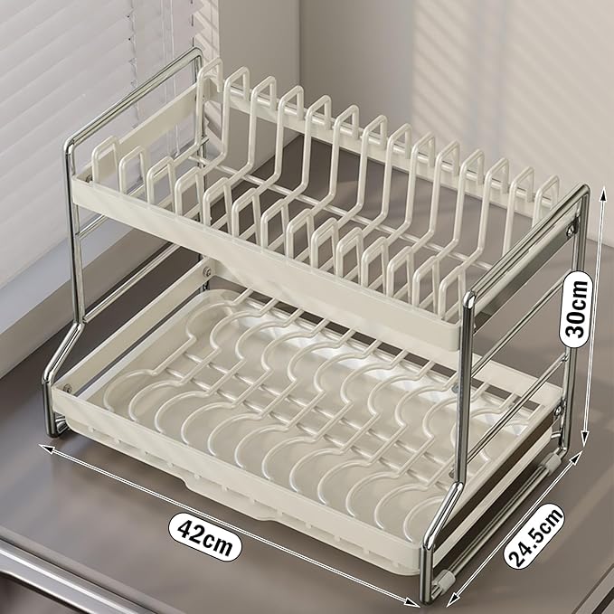 2 Tier Dish Drying Rack Dishes Organizer Rack Double Decker for Kitchen Counter
