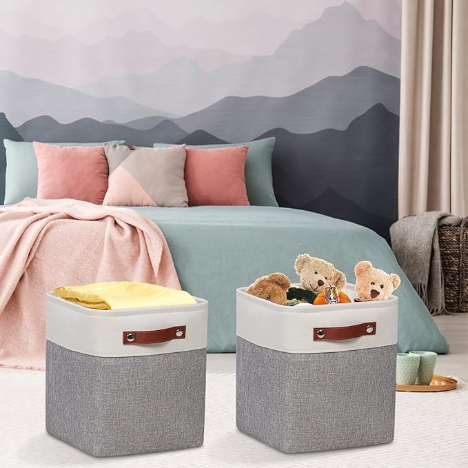 Kntiwiwo Fabric Storage Cubes 10.5”x10.5”x11” Cube Storage Bins for Closet Organizers and Storage Shelves Foldable Storage Bin with Handles, Set of 6, Grey