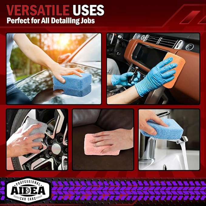 AIDEA Microfiber Applicator Pad-8Pack, Car Wash Sponge, Premium Microfiber Sponge and Cleaning Pads, Perfect for Effortless Wax, Sealant, and Conditioner Application, Car Detailing Supplies, Pink