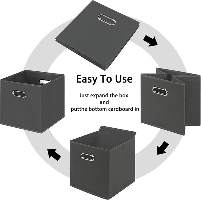 Black Foldable Storage Cubes Bins , Fabric Storage Box Cubes Organizer Baskets with Dual Handles for Home Organizer(Grey)