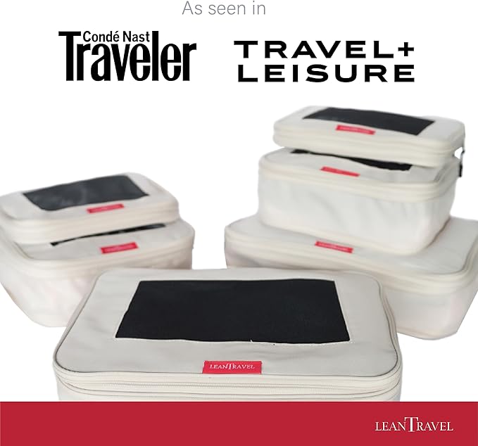 LeanTravel Compression Packing Cubes for Travel Organizers with Double Zipper (3-Pack (2L+1M), Sand)