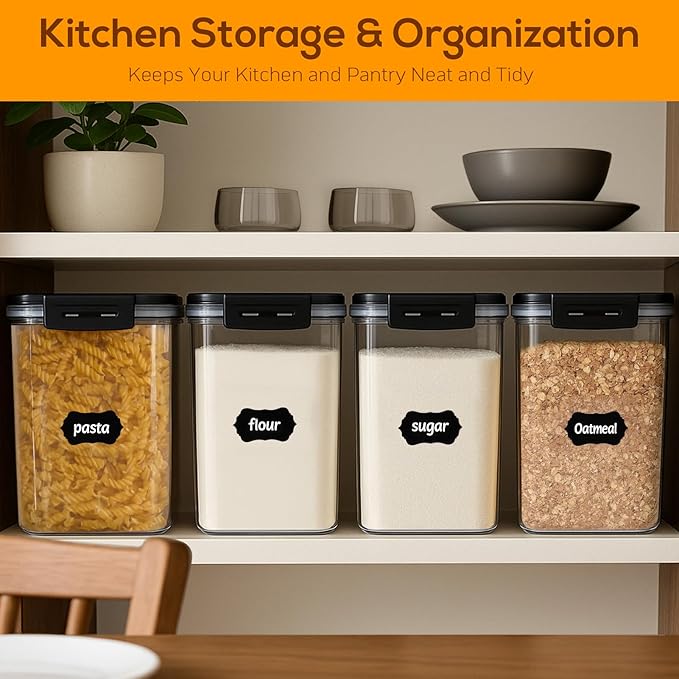Large Thicker Food Storage Containers with Lids Airtight 5.3L/179Oz, 4pcs Plastic Pantry Storage Container for Dry Food/Flour/Sugar/Pasta/Cereal/Baking Supplies, Canister for Kitchen Organization