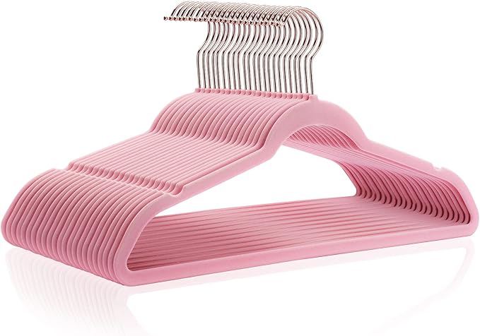 Anti-Slip Pink Velvet Hangers, 50 Pack, Non-Toxic, Durable, Space-Saving, Holds Up to 15 lbs