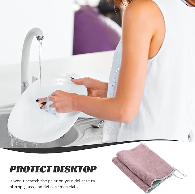balacoo 2pcs Absorbent Microfiber Kitchen Cleaning Cloths 20x30cm Hanging Loop, Double-Layer Soft Dish Towels for Multi-Function Wiping and Dishwashing