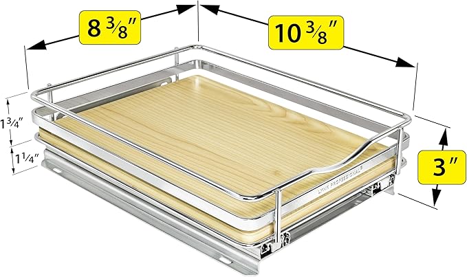 LYNK PROFESSIONAL® Élite™ Pull Out Spice Rack Organizer for Inside Kitchen Cabinets - 8-3/8 inch Wide - Slide Out Drawer – Wood/Chrome Sliding Spice Organization for cabinet - Spice Racks - 1 Tier