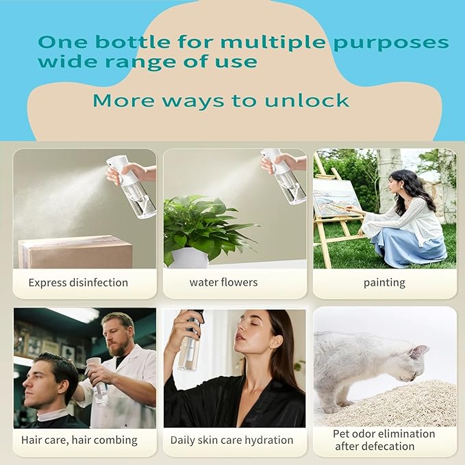 2 Pack Continuous Spray Bottles - Ultra Fine Mist Sprayer | 6.8 OZ Water Spray Bottle for Hair, Cleaning, Plants, Pets, Salons