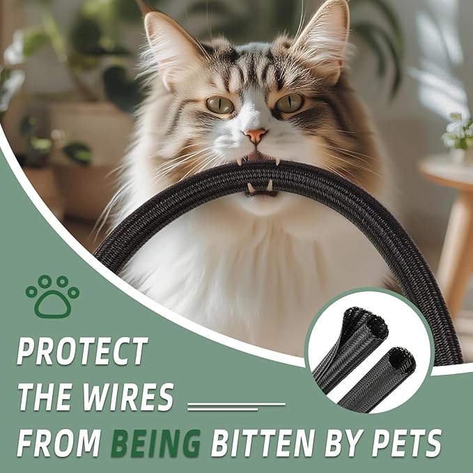 Split Wire Loom Tubing, Cable Protector Sleeve, Braided Cable Management for TV/Computer/Home Theater/Engine Bay, Cord Protectors from Pets No Chew (Black, 3/8"-10ft)