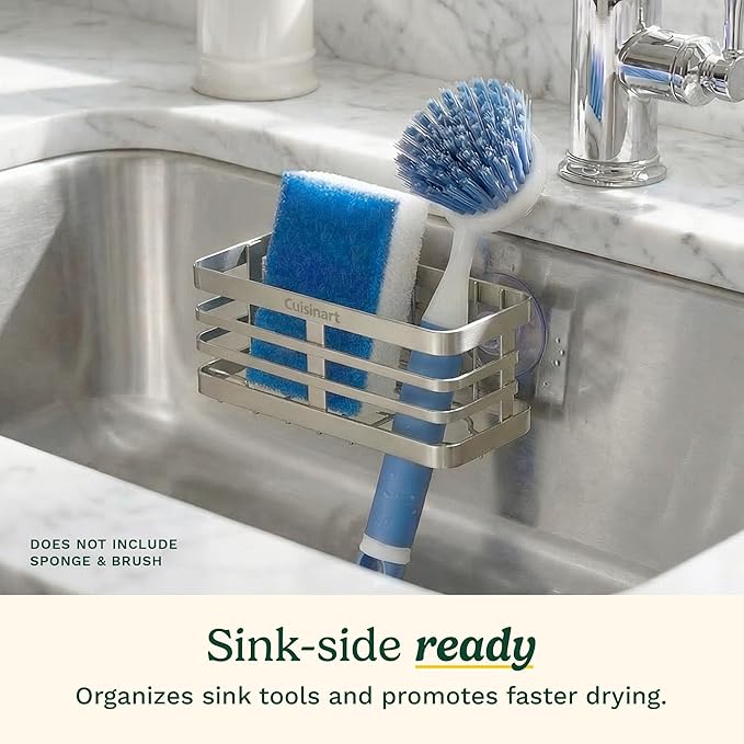 Cuisinart Sponge Holder for Kitchen Sink—Metal Sink Caddy with Triple Suction Cups, Kitchen Sink Organizer, Organization and Storage for Sponges, Brushes, Soap & Cleaning Accessories