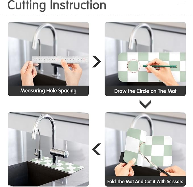 Kitchen Sink Splash Guard 1 PC 30 Inch Sink Faucet Mat Splash Guard for Bathroom Countertop Water Absorbent Foldable Cuttable Soft Washable Checkered White and Green
