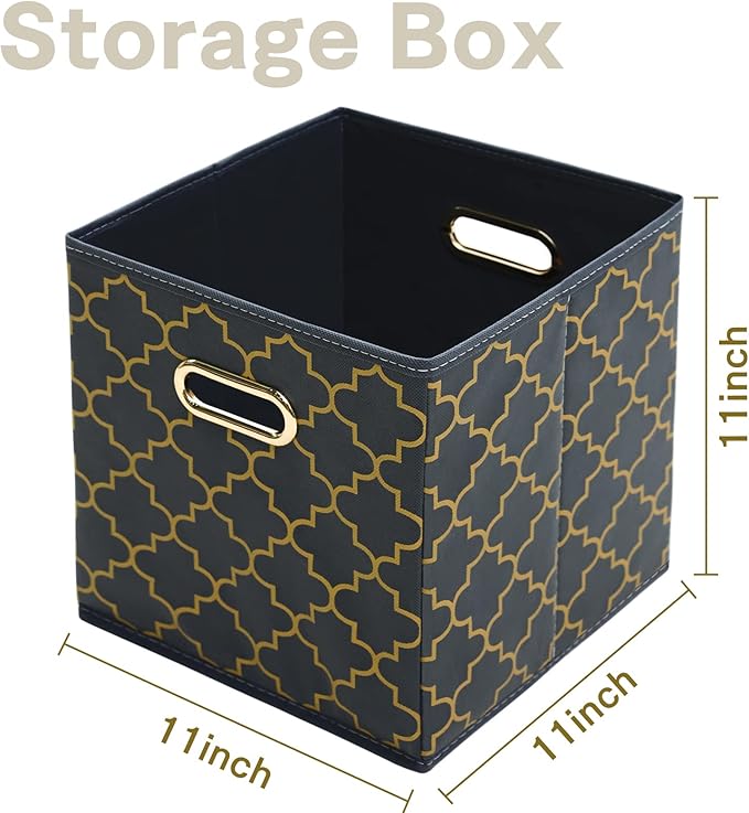 Fabric Cloth Storage Bins,Fabric Cube Organizer with Dual Handles Foldable Cube Storage Baskets for Home Bedroom Storage,Set of 3,(Grey Gold)
