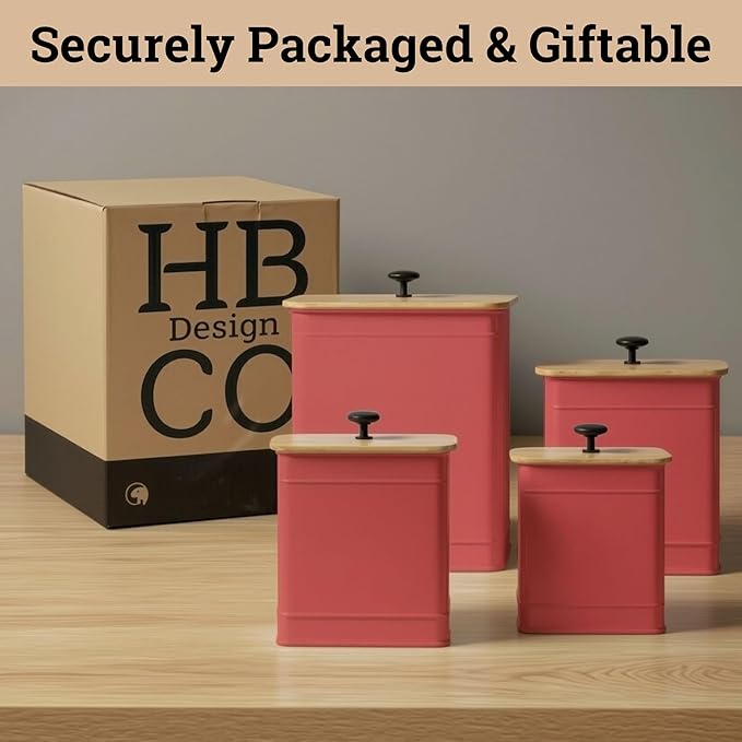 Kitchen Canisters for Countertop Set of 4 with Customizable Chalkboard Labels & Marker Pen - Big Iron Kitchen Canister Set with Airtight Lids - Red Canisters - Sugar Tea Coffee Containers Sets