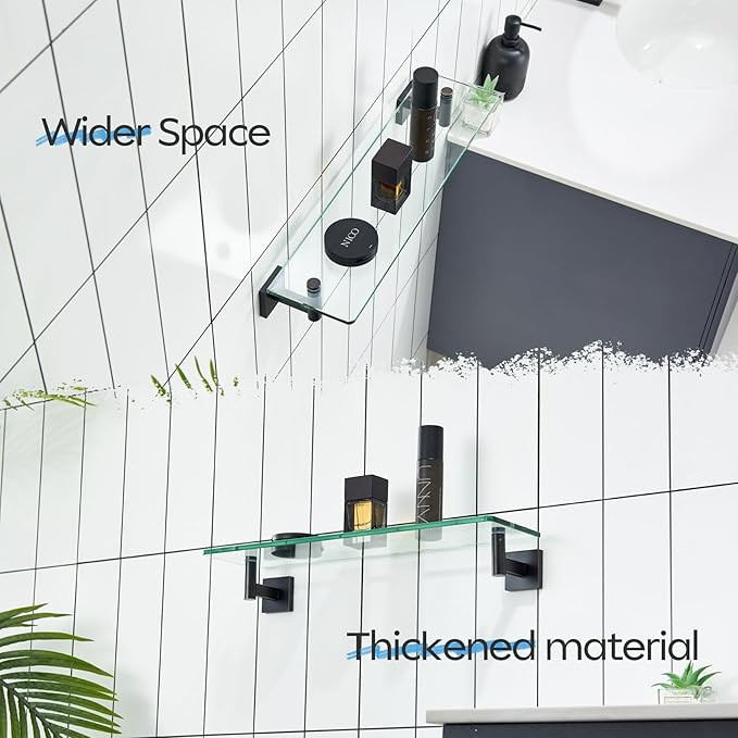 KOKOSIRI Wall Shelves Bathroom Hardware Glass Floating Shelf 20-Inch for Bedroom, Living Room, Kitchen, Hanging Rack Oil Rubbed Bronze B1105ORB-L20