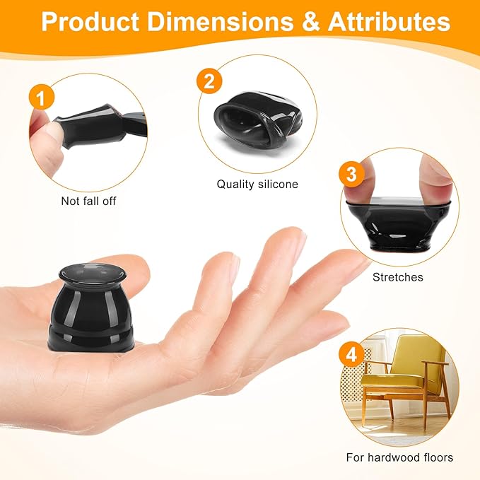 CHUNZEXI 36 Pack Chair Leg Floor Protectors for Hardwood Floors, Silicone Felt Covers Pads Caps, Protect Wood Furniture Feet Floors Noise Reduce and Scratch (Universal Small & Black)