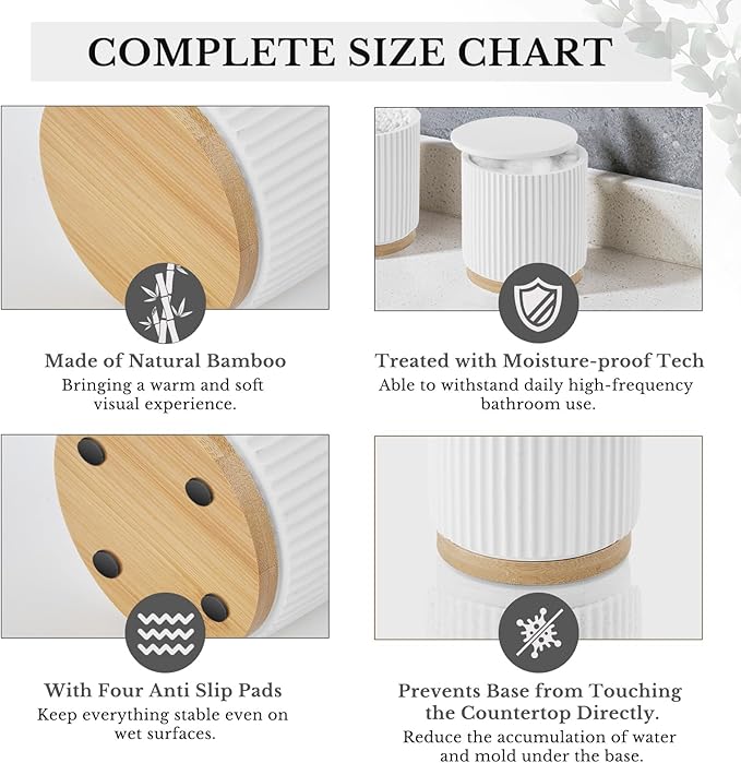 7PCS Bathroom Accessories Set, with Soap Dispenser, Q-tip Holder, Toothbrush Holder, Tumbler, Soap Dish, Vanity Tray, Complete Bathroom Accessory Set Organizer Countertop for Modern Home Decor, White
