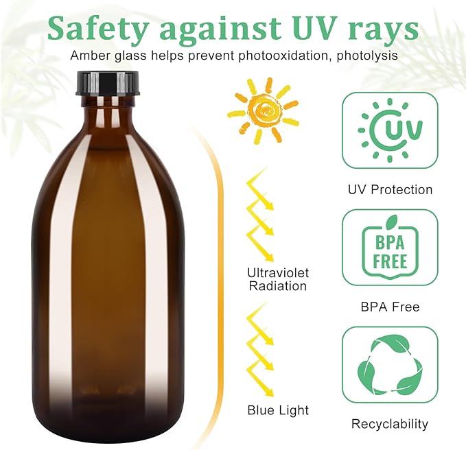 Amber Glass Spray Bottles 3 Pack, 17 oz/500 ml Glass Spray Bottles for Cleaning, Plants, Essential Oils, Hair Care, Refillable Empty Spray Bottle with Adjustable Nozzle for Squirt and Mist