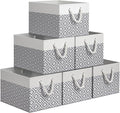 Storage Bins, 6-Pack Large Storage Box with Rope Handles, Collapsible Storage Basket for Organizing Books,Clothes,Rhombic Grey