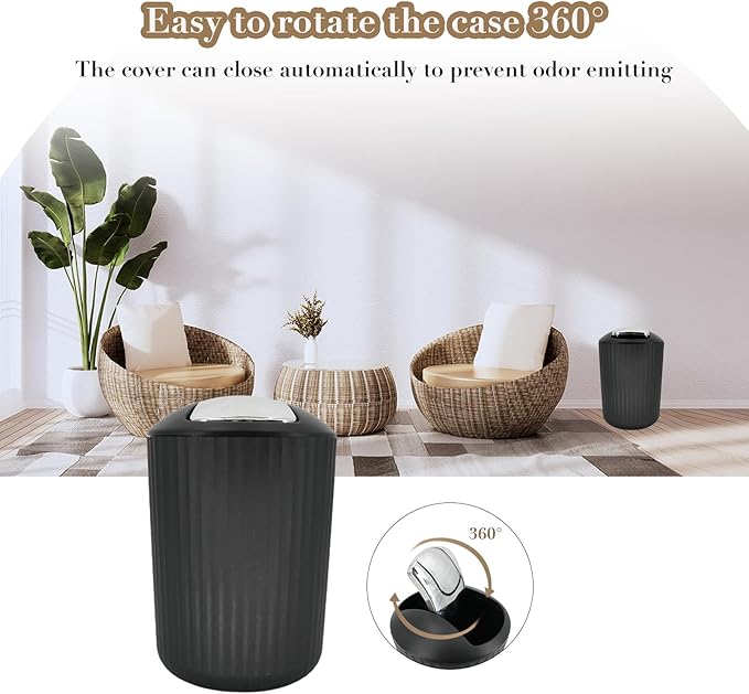 Black Bathroom Accessories Set, 9-Piece Bathroom Accessory Sets Complete with Trash Can, Shower Curtain, Vanity Tray, Soap Dispenser, Soap Dish, Toothbrush Holder, Toothbrush Cup and Toilet Brush
