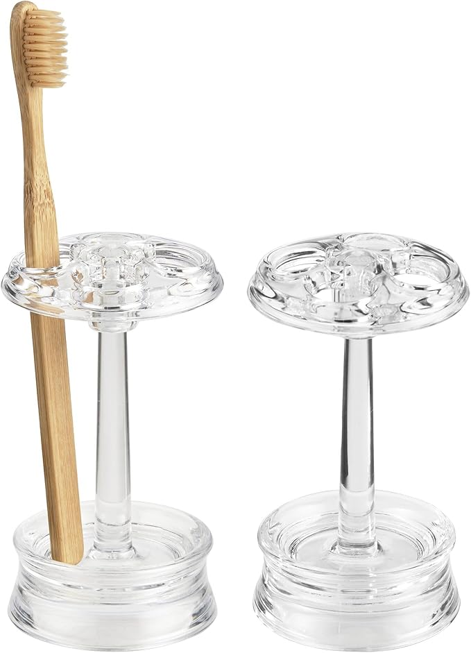 iDesign 4 Divided Sections for Bathroom or Vanity-Set of 2-Clear Toothbrush Holder, Pack of 2