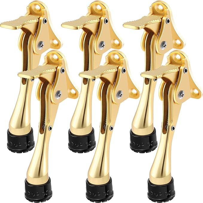 Moxweyeni 6 Pieces Heavy Duty Door Stops for Bottom of Door Metal Kickdown Doorstop with Adjustable Rubber Tips Spring Replacements Doorstop (Gold)