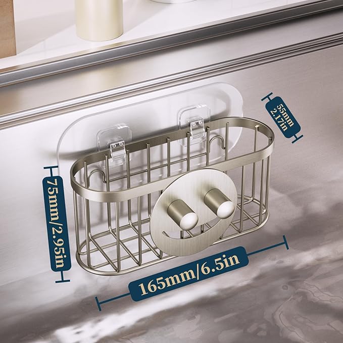 Consumest Sponge Holder Smiley Face - Kitchen Sink Caddy, Sink Organizer with Removable Suction Cups & Adhesive Strips, Suit for Sponge, Soap, Sand Nickel