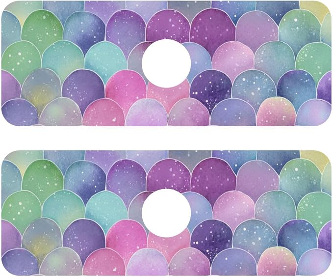 Kitchen Sink Splash Guard 2 PCS 14.7 Inch Sink Faucet Mat Splash Guard for Bathroom Countertop Water Absorbent Foldable Cuttable Soft Washable Watercolor Mermaid Scales Colors