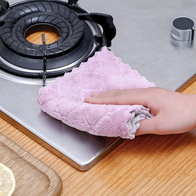 Beaupretty Microfiber Kitchen Dish Towels 20pcs Water Absorbent Thick Double-Layer Cleaning Cloths Nonstick Oil Microfiber Dishcloths for Household Tableware Cleaning Random Color