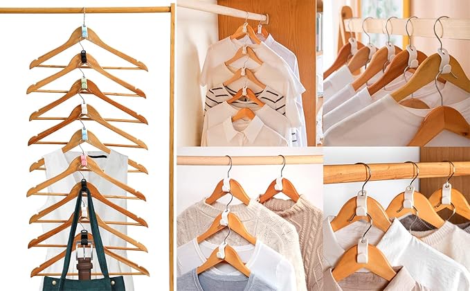 60 Pcs Clothes Hanger Connector Hooks,Plastic Cascading Hanger Hooks Extender Clips,Wardrobe Clothing Hangers Connection Hooks for Organizer Closet Cabinet Space Savers Hangers, White