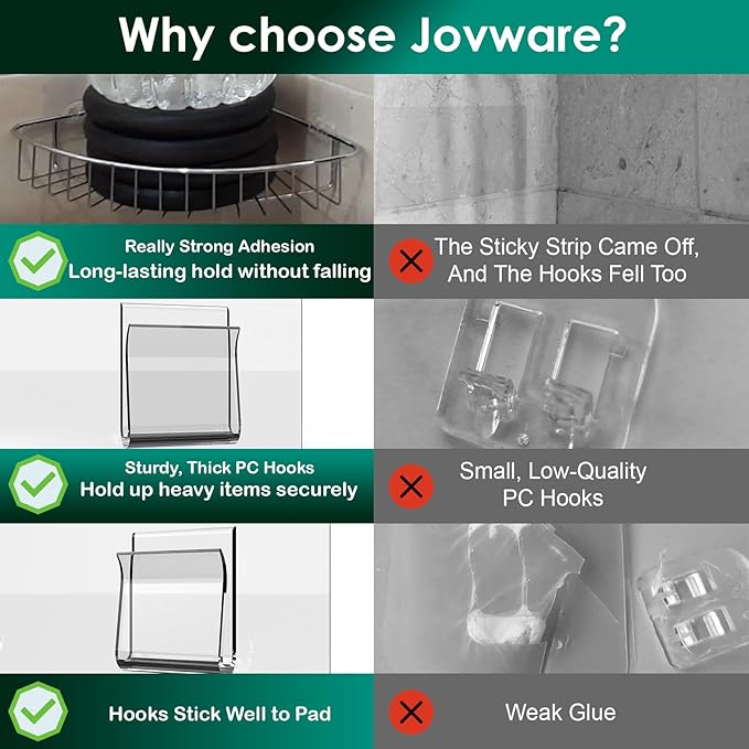 Jovware 14 Pack Shower Caddy Adhesive Replacement, Strong Adhesive Shower Shelf and Hooks, No Drilling Adhesive for Shower Organizer, Soap Holder, Sponge Holder and Kitchen Rack