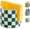 Ceramic Kitchen Sponge Holder, Dish Sponge Holder Suitable for Scrubby Farmhouse Dish Rack Brush Holder for Christmas Bathroom, Kitchen, Sink, Green and White