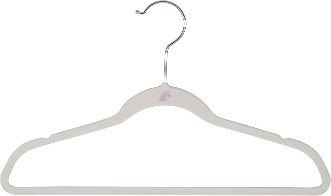 Simplify 50 Pack Kids Velvet Hangers | Slim | Non-Slip Design | Space Saving | Childrens Clothes | Shirts | Pants | Dresses | Baby Nursery | Closet Storage & Organization | White