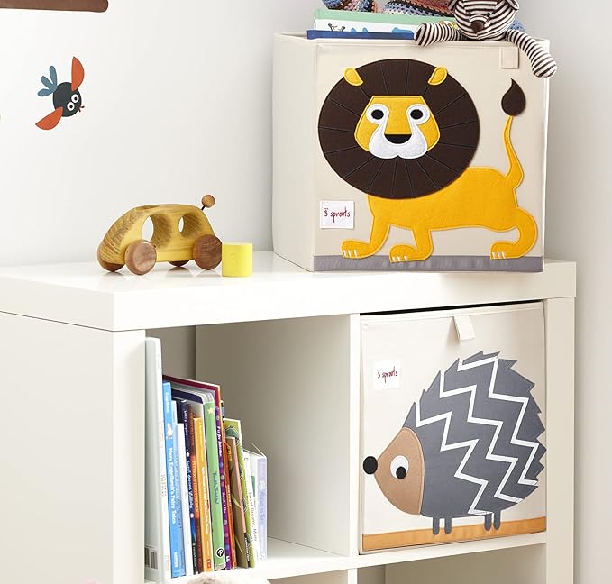 3 Sprouts Toy Storage Organizer: Toy Box Cube Organizer for Playroom, Nursery - Foldable Storage Bin - Lion