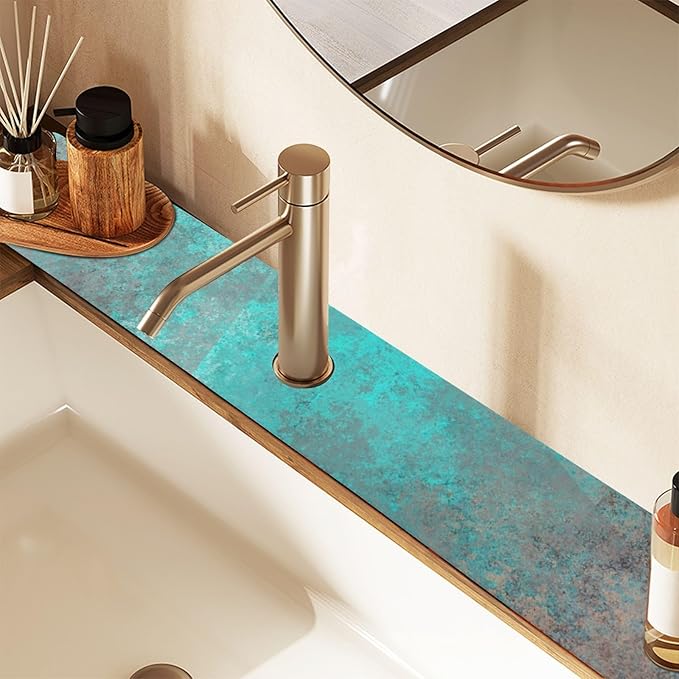 Kitchen Sink Splash Guard 1 PC 14.7 Inch Sink Faucet Mat Splash Guard for Bathroom Countertop Water Absorbent Foldable Cuttable Soft Washable Teal Grey