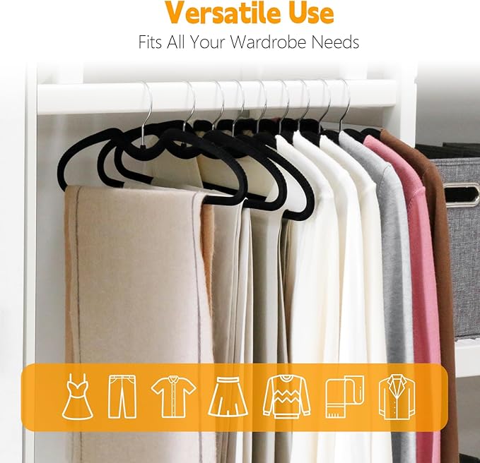 30 Pack Velvet Hangers, Short Neck Non Slip Slim Hangers with 360° Swivel Hook, Space Saving Clothes Hangers for Shirts, Dresses, Sweaters, Black