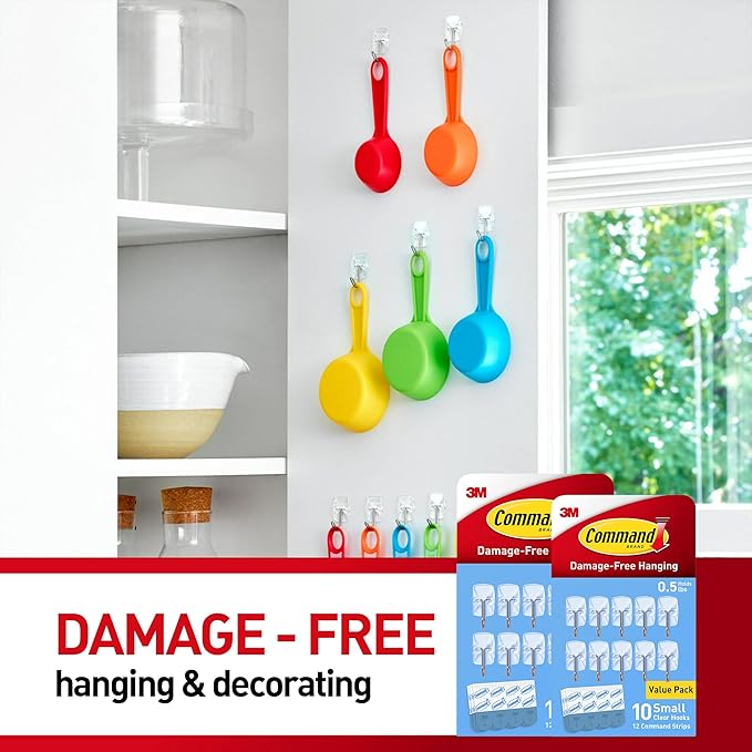 Command Small Clear Wire Toggle Hooks, 20 Count with 24 Strips, Damage-Free Adhesive for Wall Hanging and Storage, Holds up to 0.5 lb