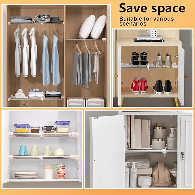 BAOYOUNI Tension Closet Shelves Stainless Steel Rustproof Storage Rack Bathroom Kitchen Organizer Shelf Dividers Ivory, 23.62-31.5 Inches