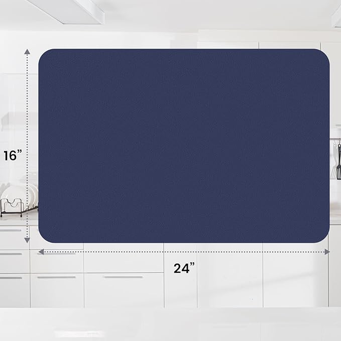 WISELIFE Dish Drying Mat Super Absorbent Drying Mat Large Dish Drying Mats for Kitchen Counter Easy Clean Dish Mat Kitchen Drying Mat16"x 24" Classic Blue