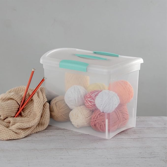 Sterilite Large Nesting ShowOffs, Stackable Small Storage Bin with Latching Lid and Handle, Plastic Container to Organize Office Files, Clear, 18-Pack