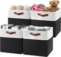 13 Inch Cube Storage Bins,Set of 4, Foldable Storage Basket with PU Handles for Organizing Home, Closet, Laundry, Office, Organizers for Shelves(White/Black)