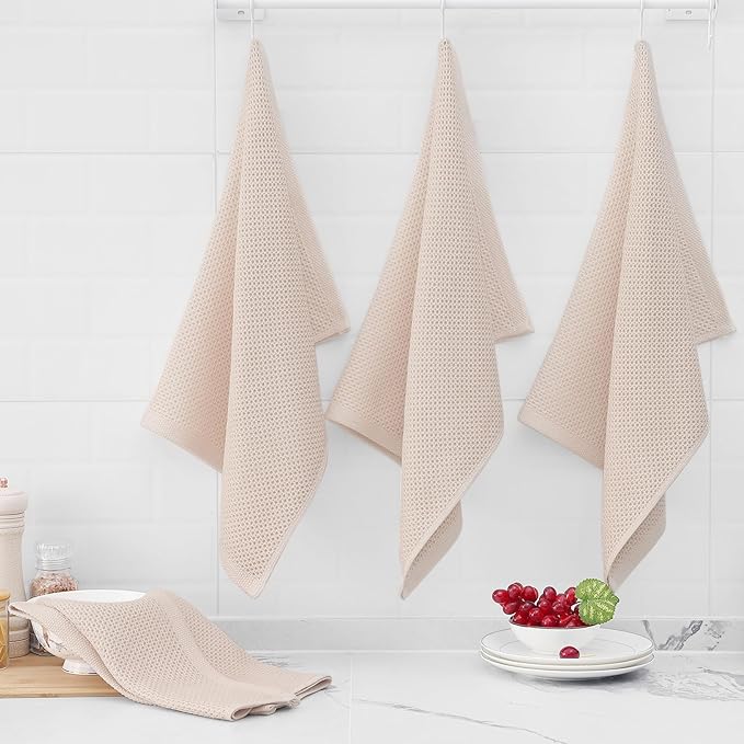 Homaxy 100% Cotton Waffle Weave Kitchen Dish Towels, Ultra Soft Absorbent Quick Drying Cleaning Towel, 20x28 Inches, 8-Pack, Beige