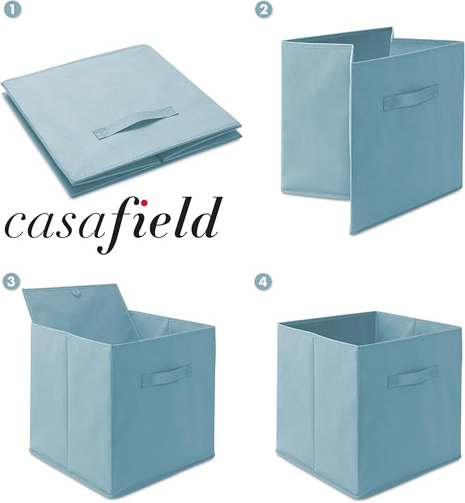 Casafield Set of 6 Collapsible Fabric Cube Storage Bins, Baby Blue - 13" Foldable Cloth Baskets for Shelves, Cubby Organizers & More