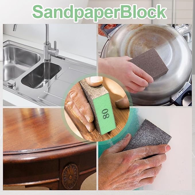 Romeda 8-Pack Sandpaper Block, 80 Grits Washable and Reusable Handmade Sanding Sponge, Drywall Sandpaper Blocks for Wooden Drywall Sheetrock and Metal Glazing