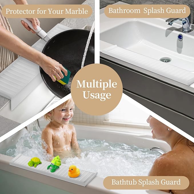 Sink Edge Protector with Suction Cup, 24" x 4", Silicone Sink Splash Guard for Kitchen & Bathroom, Protect Countertop from Scratches, Stains, for Stainless Steel Granite Quartz